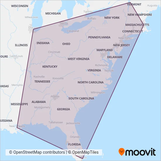 Amtrak coverage area map