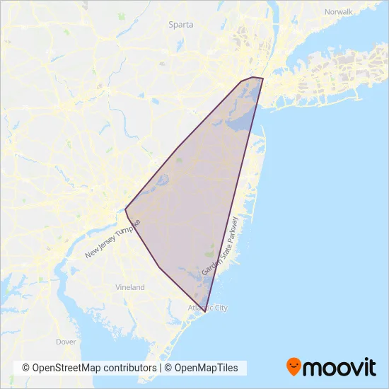 Mapa del área de cobertura de NJ Transit (Tren)