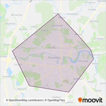 VšĮ "Panevėžio keleivinis transportas" coverage area map