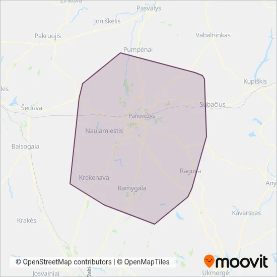 Panevėžio r. sav. coverage area map