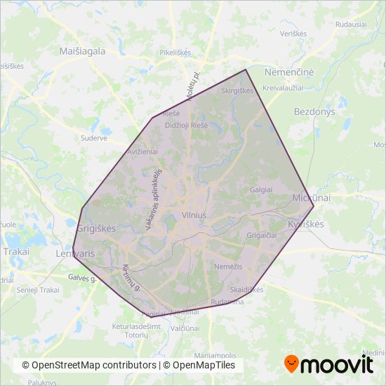 SĮ "Susisiekimo paslaugos"-Bus coverage area map