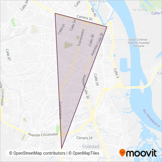 Transmetro - Troncales coverage area map