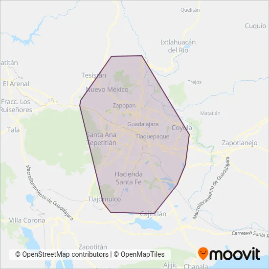 Mi Transporte Tren Ligero coverage area map