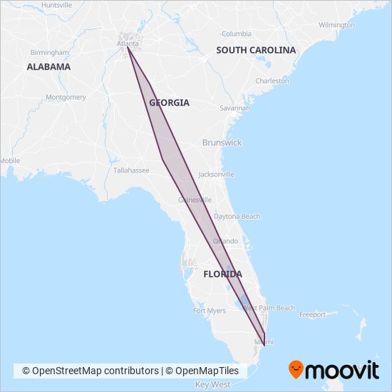 Mapa del área de cobertura de FlixBus-us