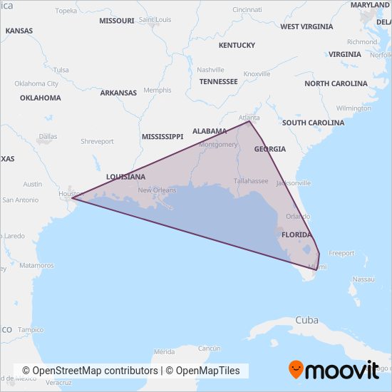 Mapa del área de cobertura de Greyhound-us