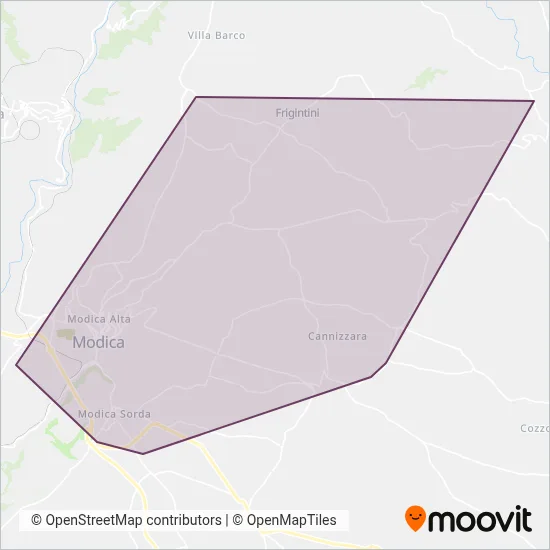 Area coperta dal servizio di Sais Autolinee - Modica