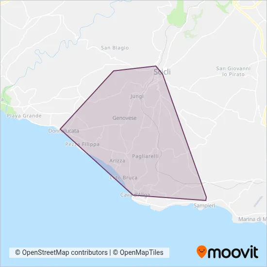Area coperta dal servizio di Sais Autolinee - Scicli