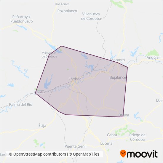 Mapa del área de cobertura de Consorcio de Transporte Metropolitano del Área de Córdoba