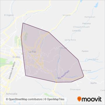 Mapa del área de cobertura de LaPazBUS (Pumakatari - Chikititi)