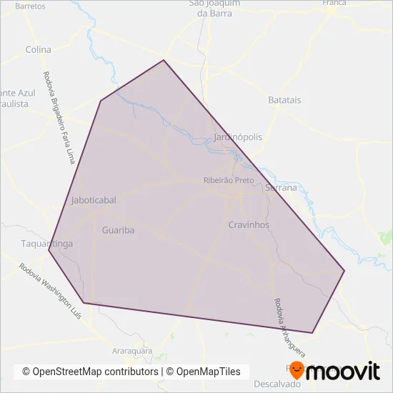 Mapa da área de cobertura da Viação Rápido D'Oeste Ltda