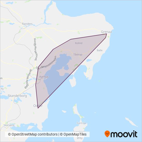 Midttrafik coverage area map