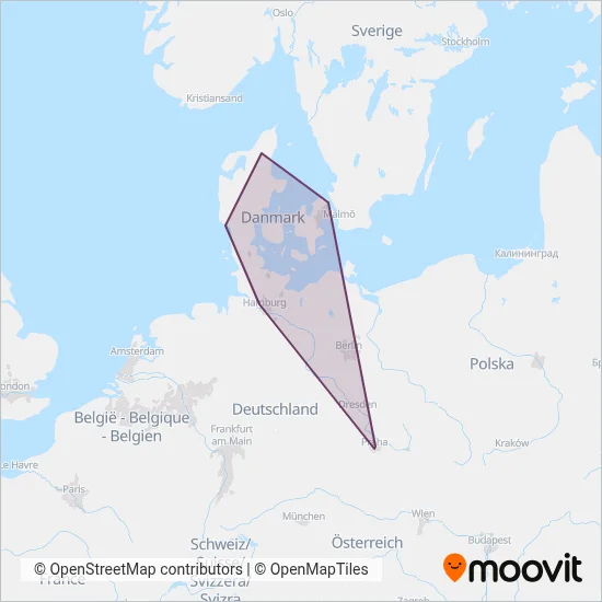 DSB (Rail) coverage area map