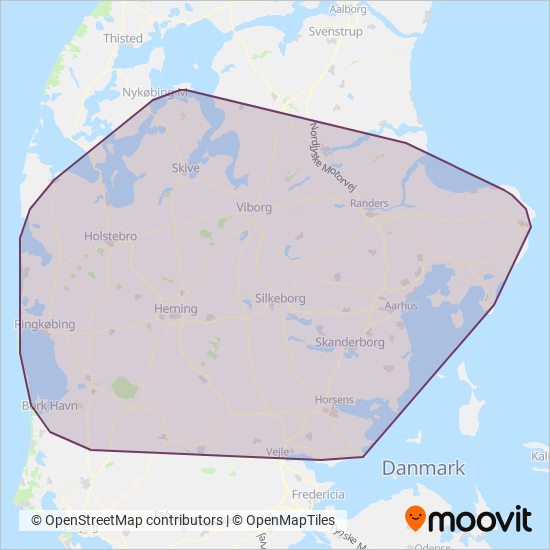 Midttrafik coverage area map