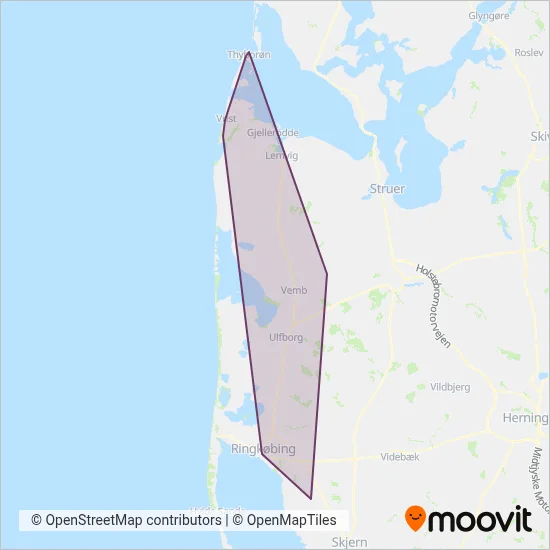 Midttrafik (Rail) coverage area map