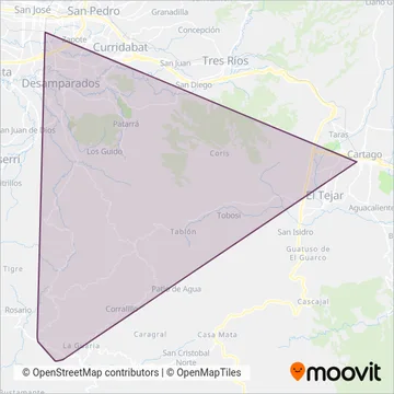 Autotransportes San José San Juan de Tobosi Sur S.A. coverage area map