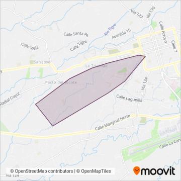 Mapa del área de cobertura de Transportes Montecillos Alajuela S.A.