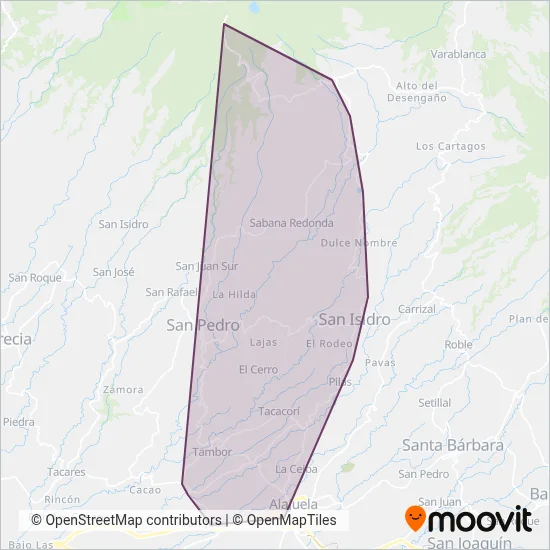 Cop.de Transportes de Sabanilla y San Isidro Alajuela R.L. coverage area map