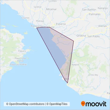Transportes Quepos Puntarenas S.A. coverage area map
