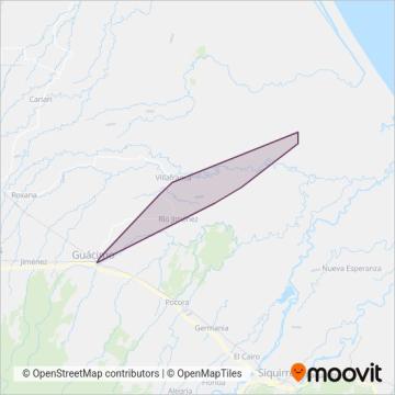 Mapa del área de cobertura de Empresa De Transportes A Guacimo