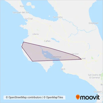 Transporte Inteligente de Guanacaste coverage area map