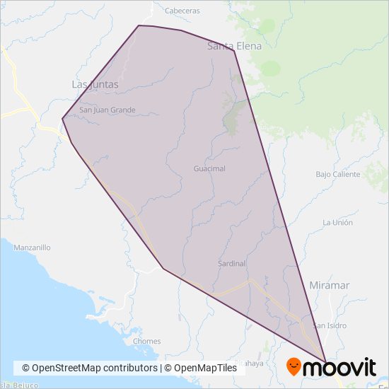 Mapa del área de cobertura de Trans Monteverde B Sociedad Anonima