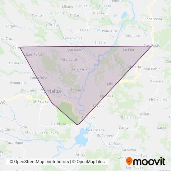 Transaro de Turrialba coverage area map