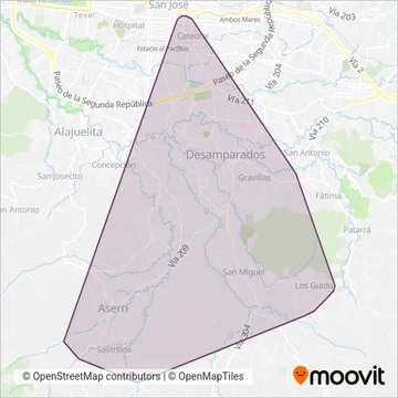 Autotransportes Desamparados S.A. coverage area map