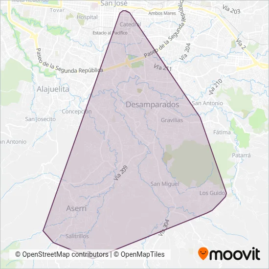 Autotransportes Desamparados S.A. coverage area map
