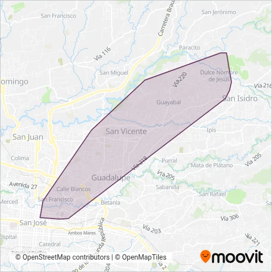 Autotransportes Moravia S.A. coverage area map