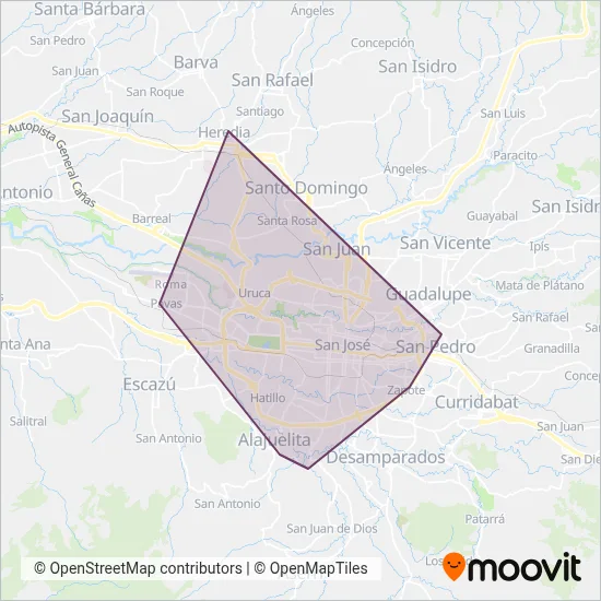 Universidad de Costa Rica coverage area map