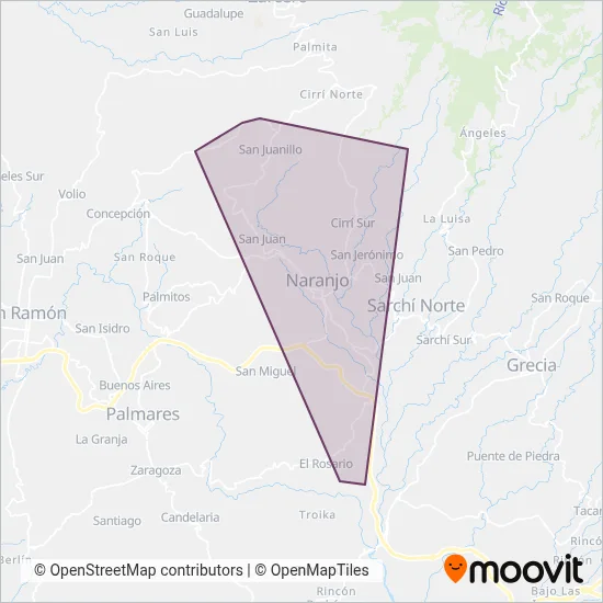 Transportes Cubero Bonilla de Cirrí LTDA coverage area map