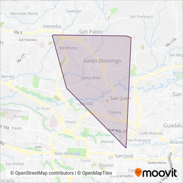 Microbuses Rápidos Heredianos S.A. coverage area map
