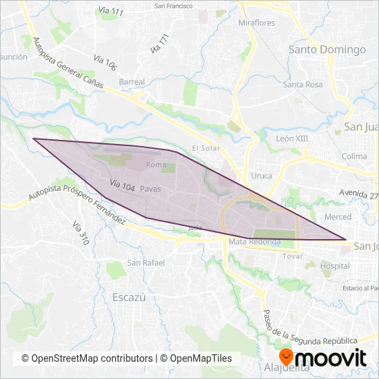 Autotransportes Pavas S.A. coverage area map