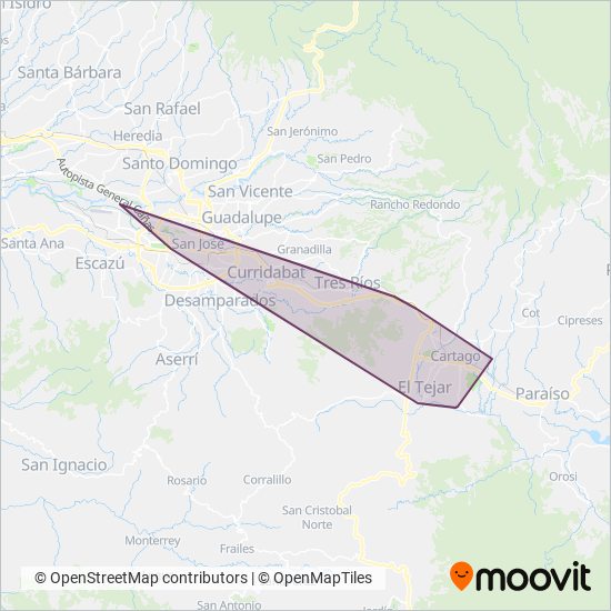 Mapa del área de cobertura de Autotransportes Lumaca S.A.