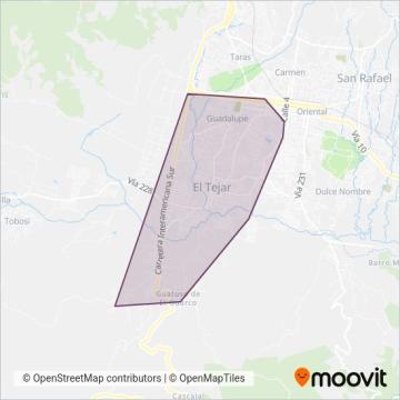 Mapa del área de cobertura de Autotransportes El Guarco S.A.