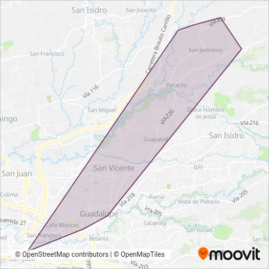 Transportes Paracito S.A. coverage area map