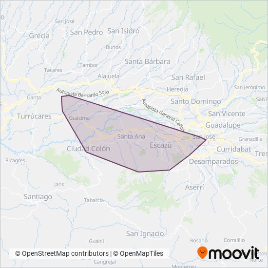 Mapa del área de cobertura de Cía. de Inversiones La Tapachula S.A.