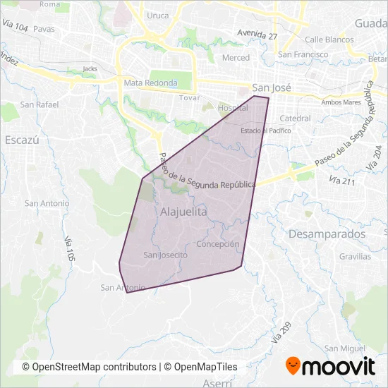 Transportes Doscientos Cinco, S.A. coverage area map