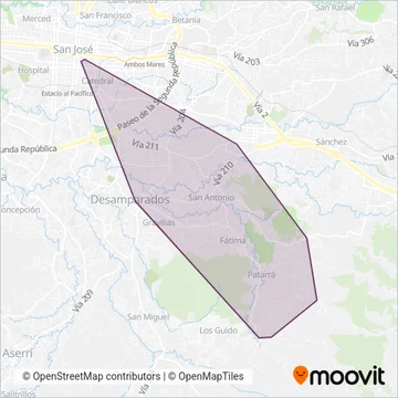 Mapa del área de cobertura de Autotransportes San Antonio S A.