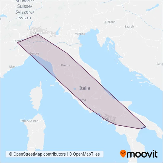 Area coperta dal servizio di Trenitalia