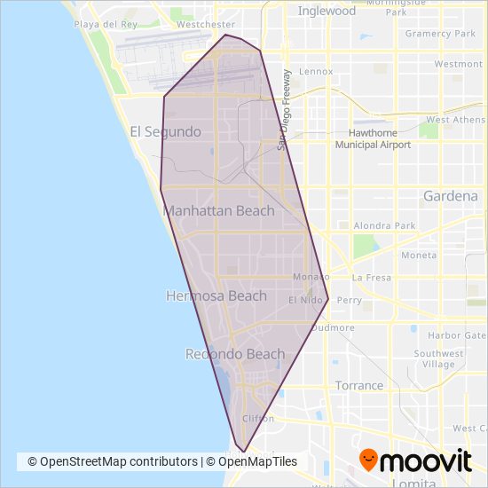 Mapa del área de cobertura de Beach Cities Transit