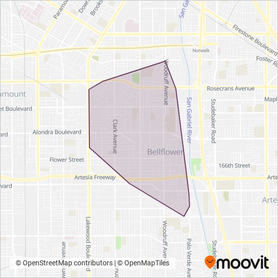 Bellflower Bus coverage area map