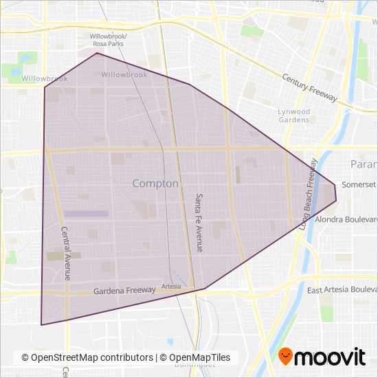 Mapa del área de cobertura de Compton Renaissance Transit