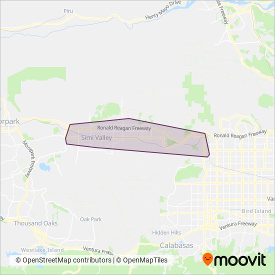 Mapa del área de cobertura de Simi Valley Transit