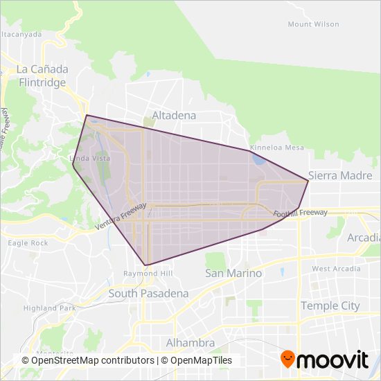Mapa del área de cobertura de Pasadena Transit