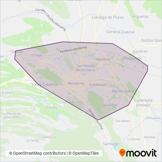 Mapa del área de cobertura de Universidad Autónoma de Nuevo León