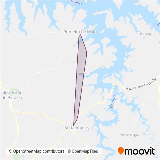 Mapa da área de cobertura da Trans ARB (Sertanópolis; Primeiro de Maio)