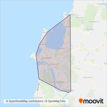 Mapa del área de cobertura de División de Transporte Público Regional