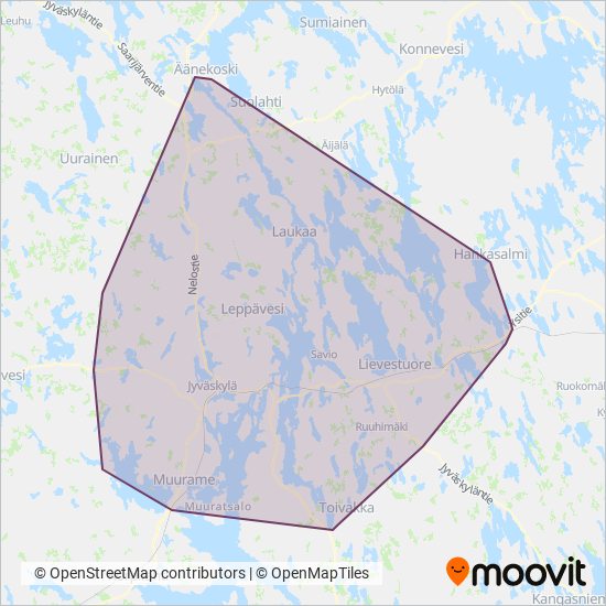 Jyväskylän Liikenne Oy - kartta toiminta-alueesta