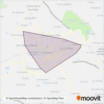 Mapa del área de cobertura de Qrobús Troncales